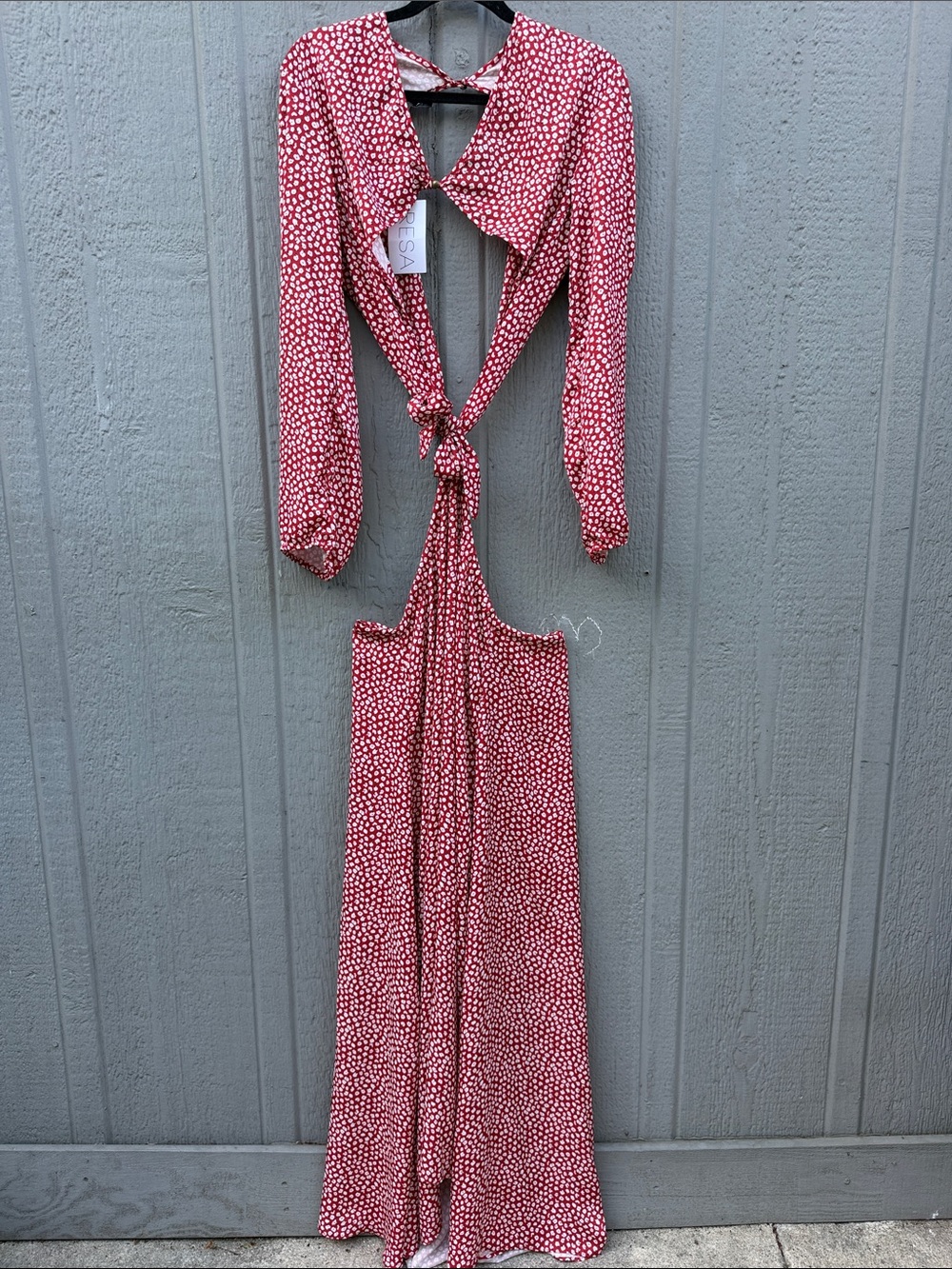 NWT Red Floral Tie-Front Maxi Dress Size: M